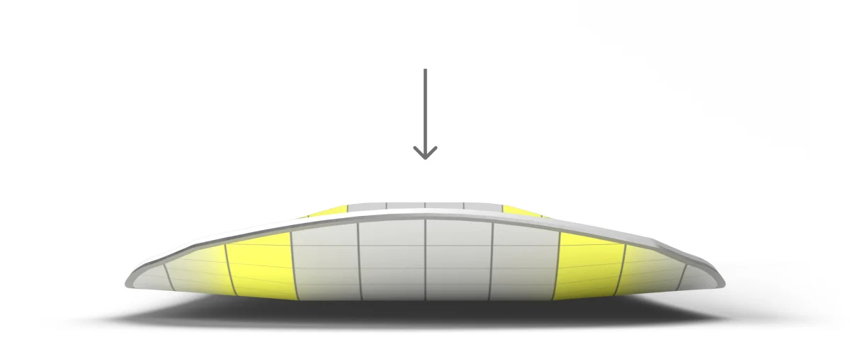 Tecnologia Bataleon 3BT Triple Base Technology &ndash; forma tridimensionale della soletta snowboard.